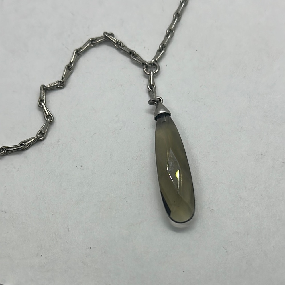 Silver Teardrop Pendant Necklace with Vintage Chain